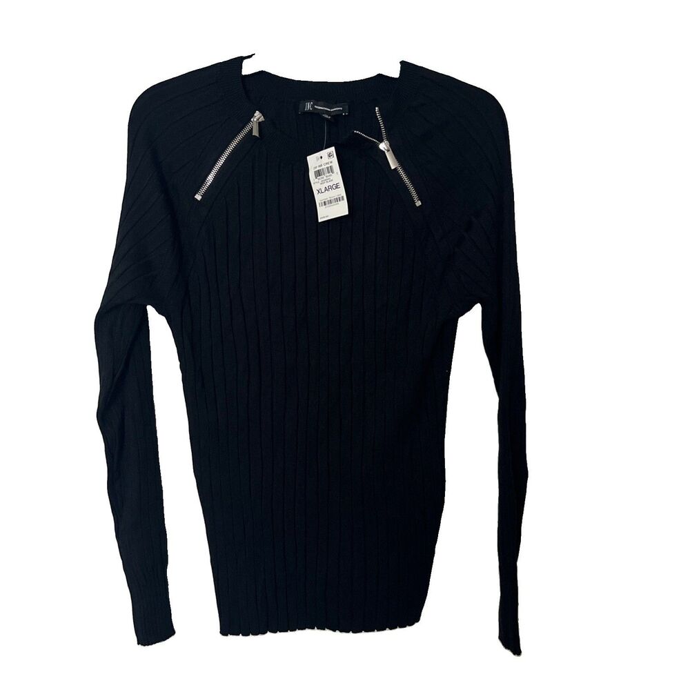 inc international concepts Top XL Zip Rib Crew Black NWT